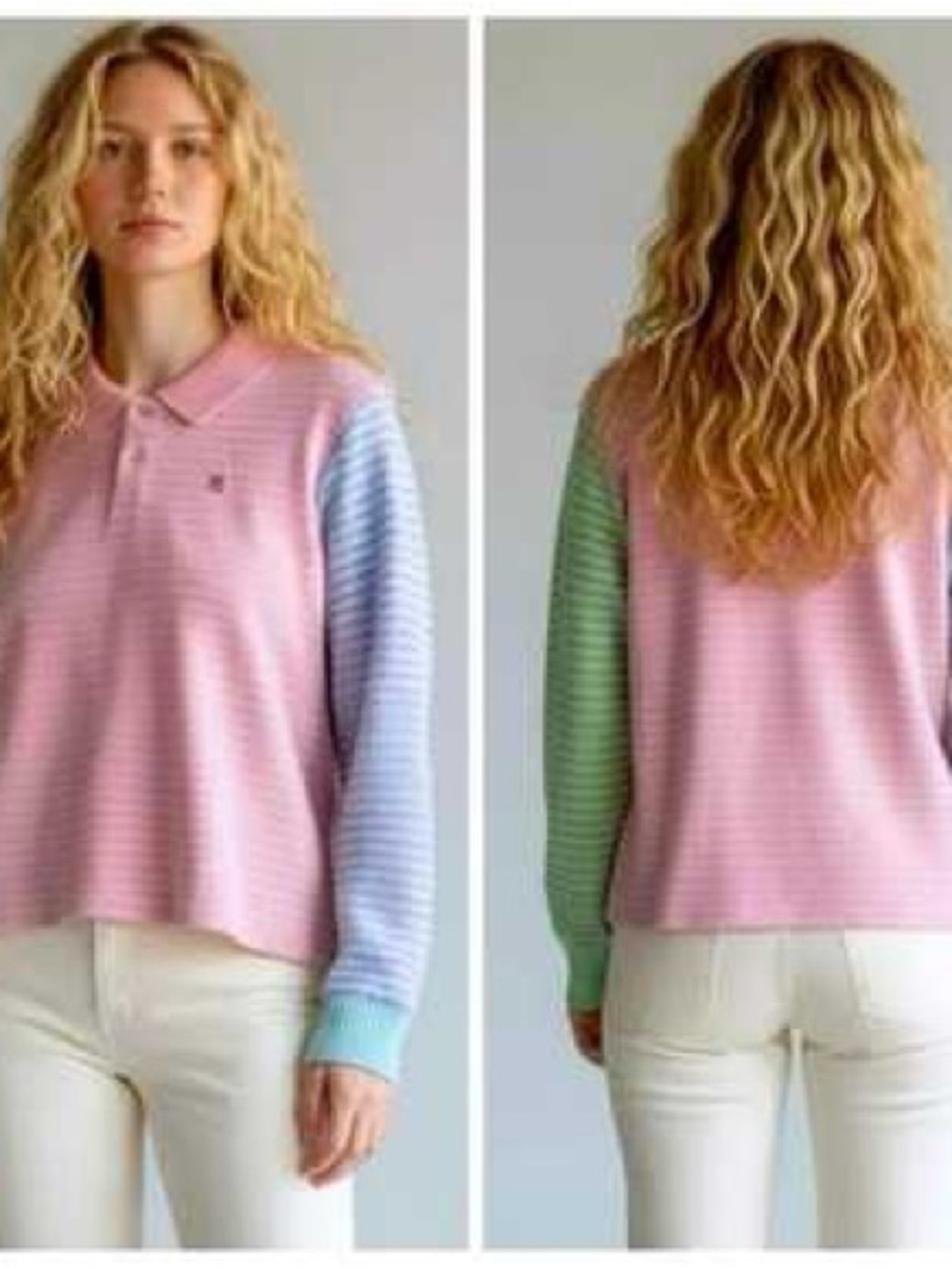 Teddy Fresh Pastel Stripe Polo Sweater in Pink, Blue & Green